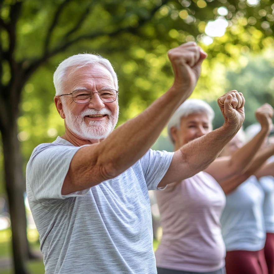 Активні люди поважного віку на фітнес-тренуванні